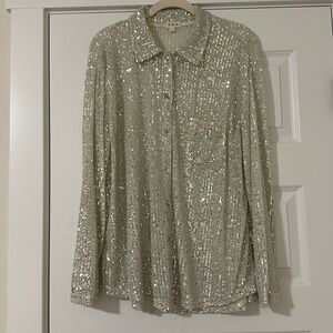 Nwot silver sequin button down - LARGE